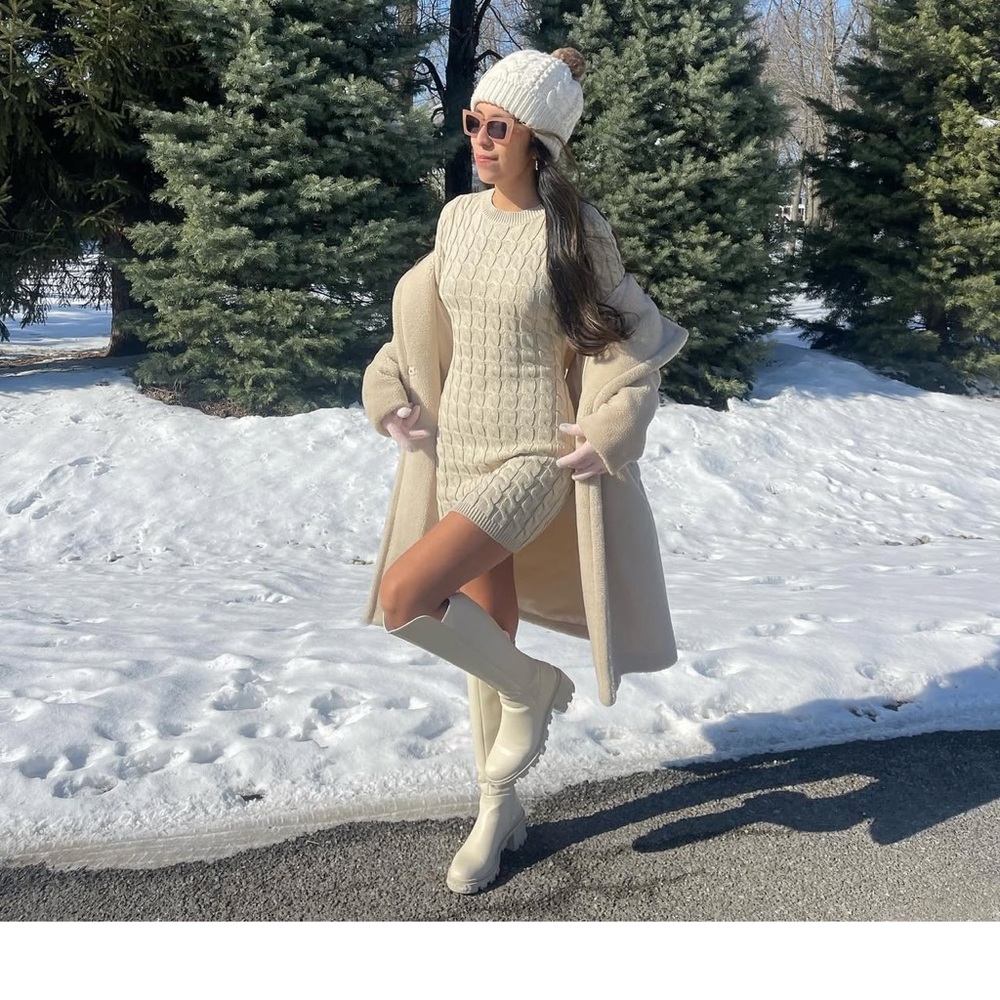 Beige knit dress open back